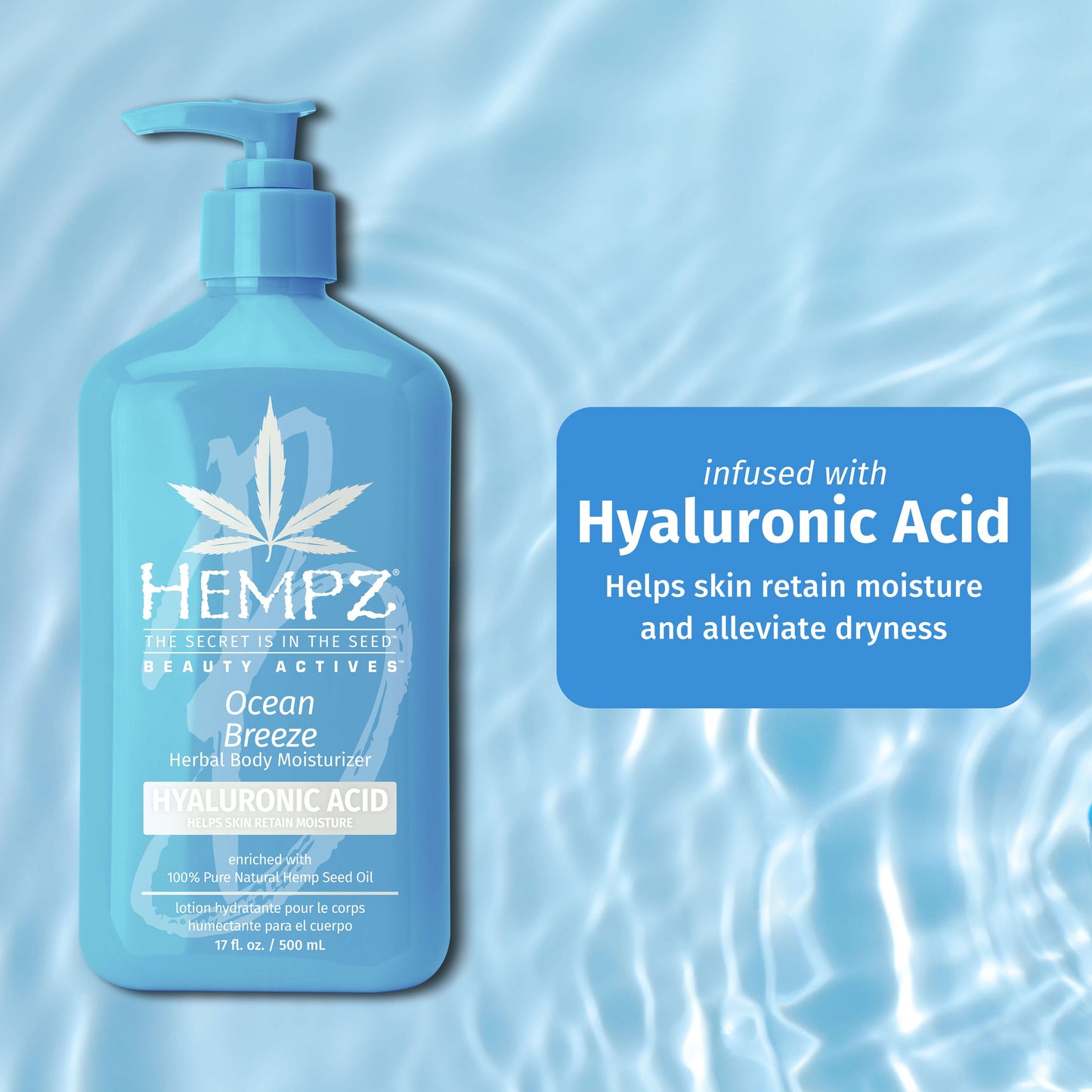 Hempz Beauty Actives Ocean Breeze Herbal Body Moisturizer with Hyaluronic Acid